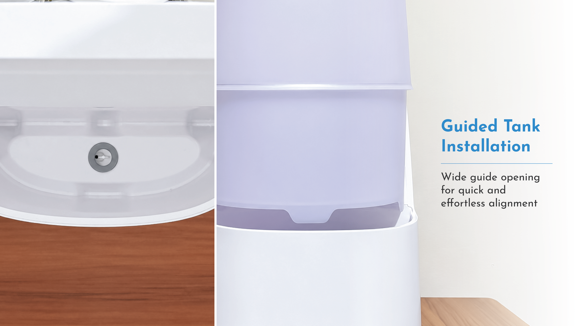 Wide guide opening for water tank installation on Pristine bottle washer